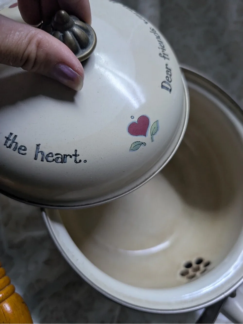 Heart Songs Vintage Teapot with Wooden Handle and Floral Design